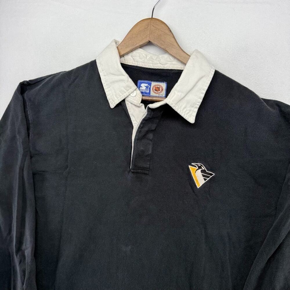 Vintage Pittsburgh penguins Rugby Shirt Men's XL Black Embroidered Starter 90s - Picture 3 of 12